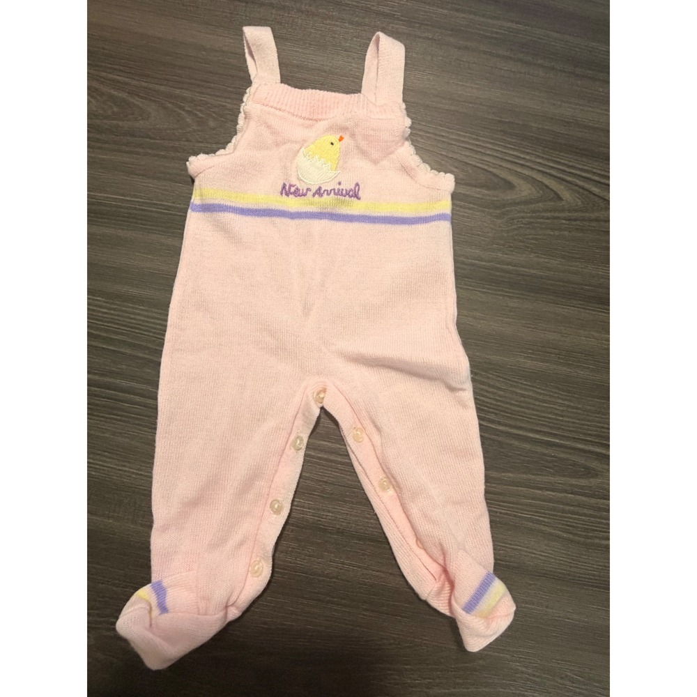 Vintage Pink Knit Footed Romper New Arrival Chick Embroidery Sleeper 6 Months
